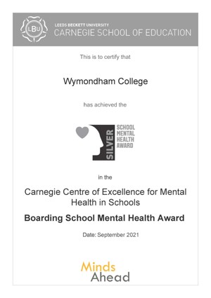 Wymondham College Award Certificate